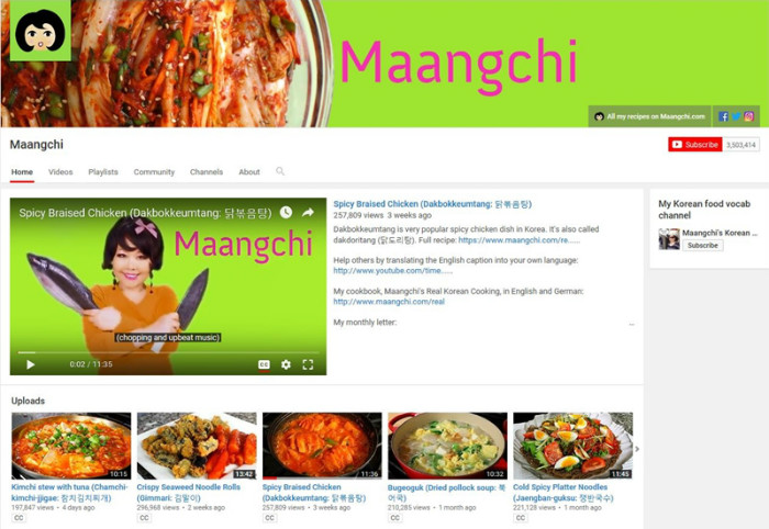 최근 한국의 한 언론 매체에 한식을 주제로 운영되는 유튜브 채널 ‘망치(Maangchi)’가 소개됐다. 약 350만명의 구독자를 보유한 해당 채널은 영어로 다양한 한식 요리법에 대해 소개한다.